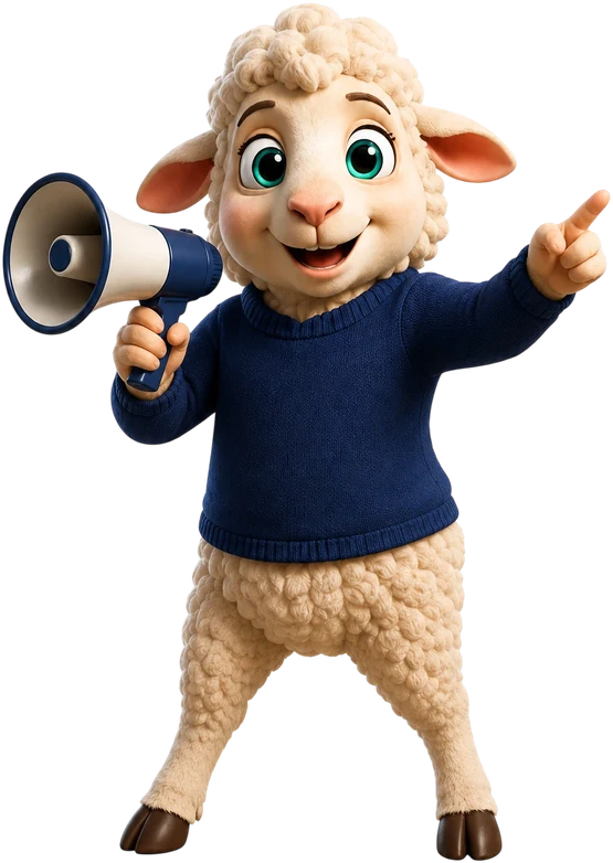 Theo the OnChurch mascot cheering with a megaphone